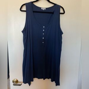 Allen Allen Navy Tank with Faux Buttons in Size 1X
